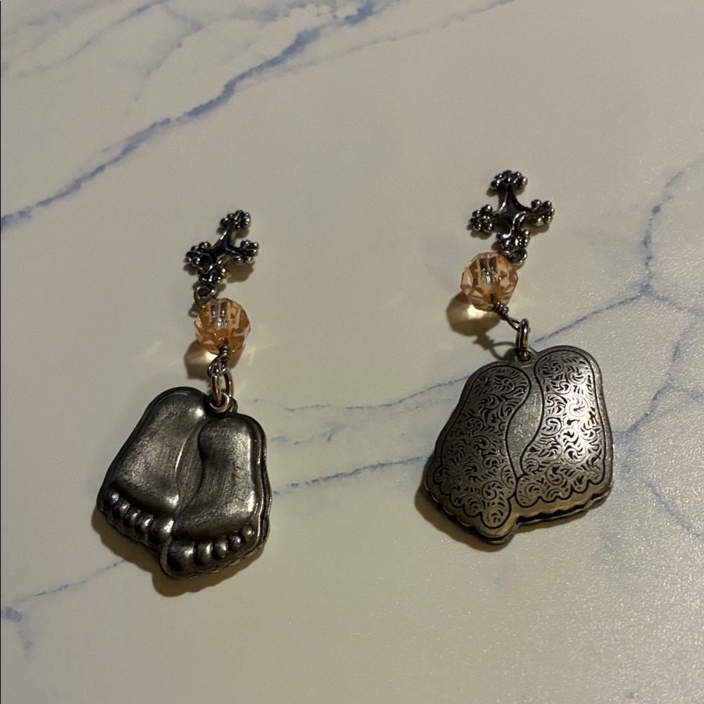Silver and Gold Tone Footprints in the sand set of 2 charms